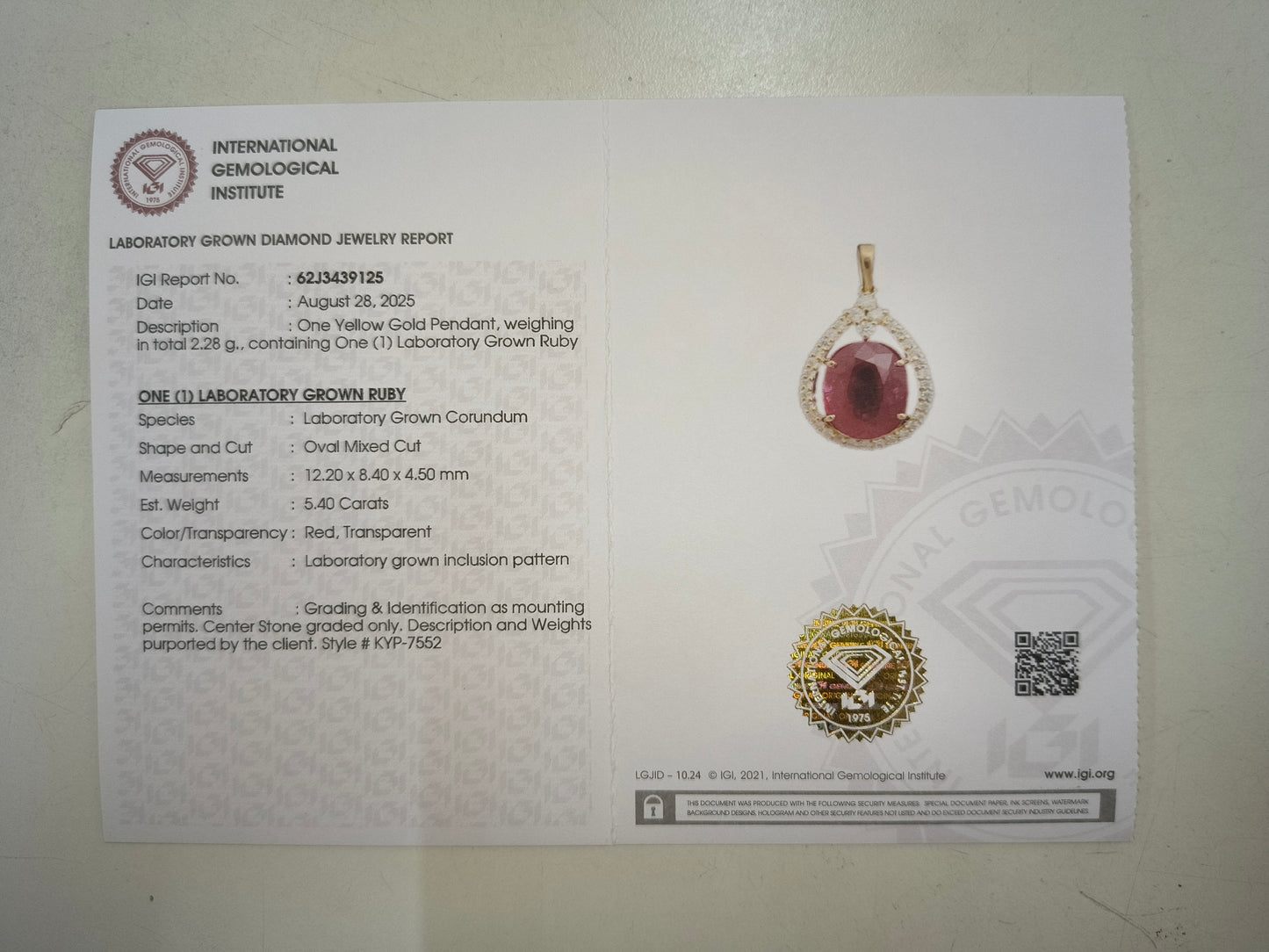 5.71 Ct Oval Mixed Cut Lab Grown Ruby 14K Gold Pendant