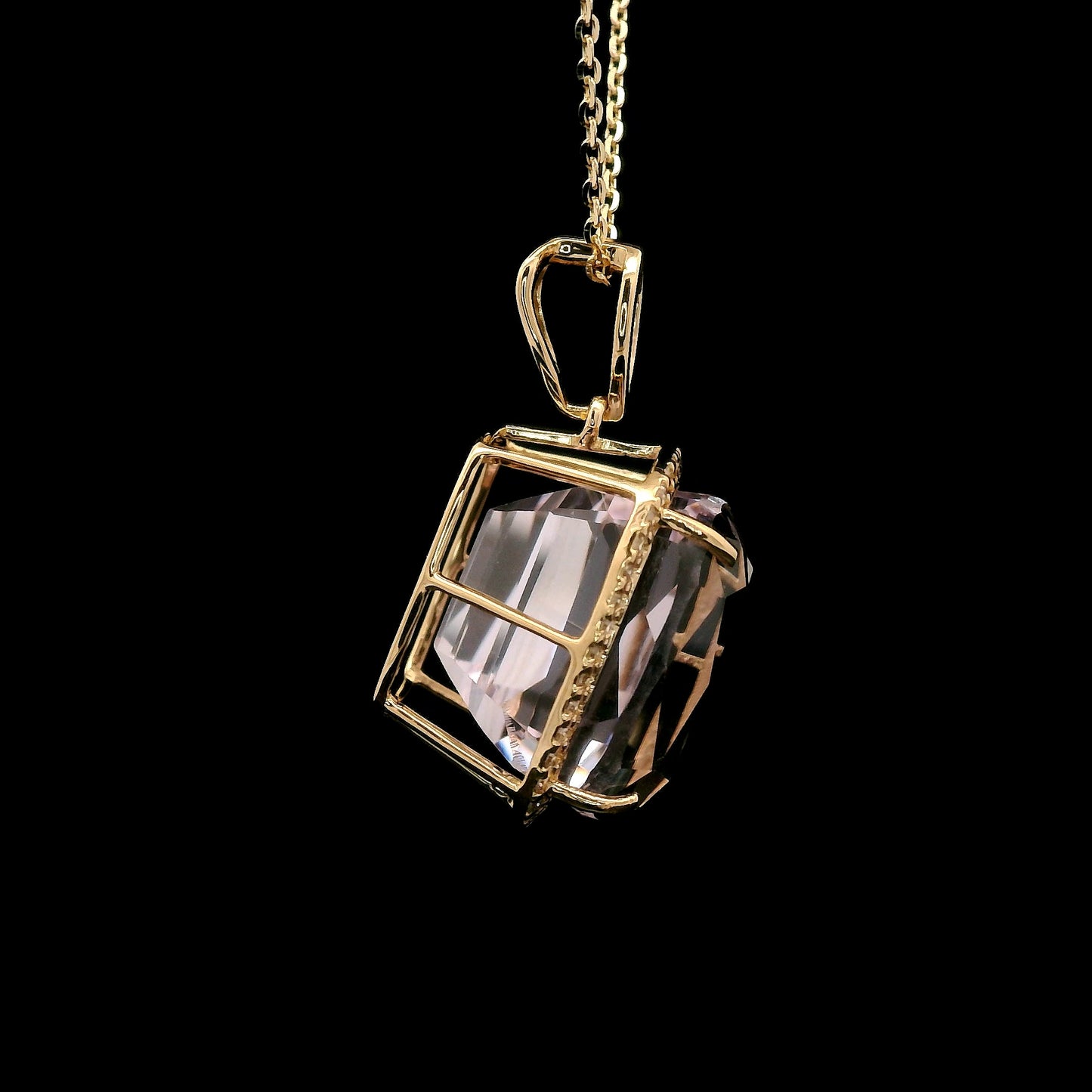 11.72 Ct Cushion Kunzite 14K Gold Pendant