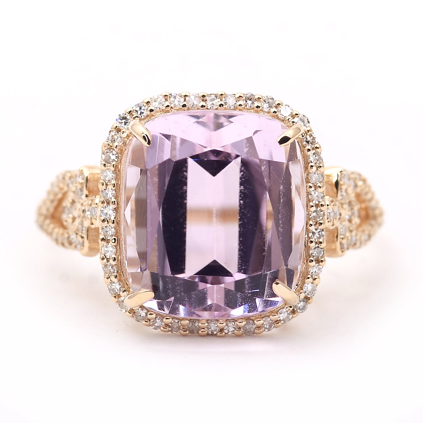 8.68 Ct Cushion Mixed Cut Natural Kunzite 14K Gold Ring