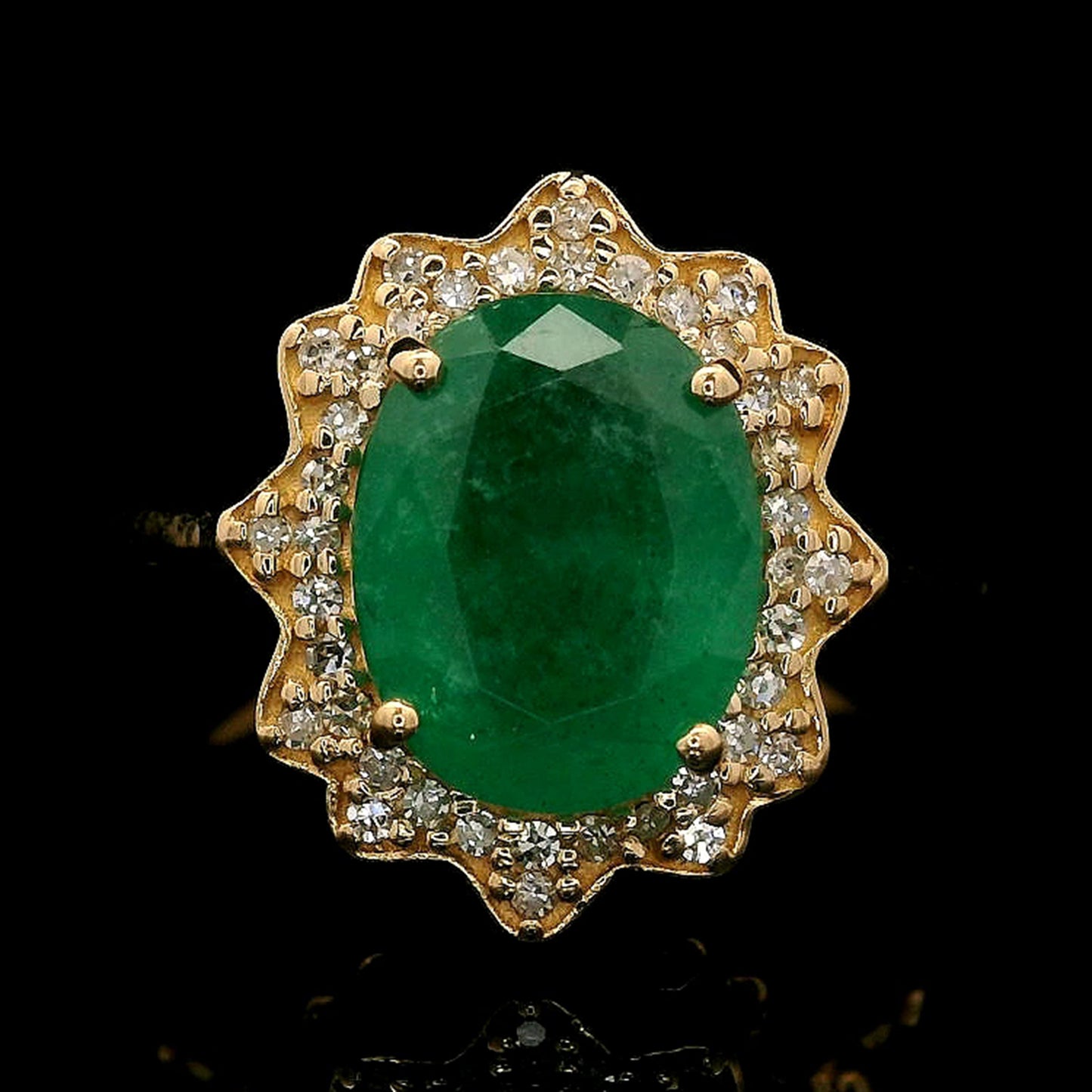 2.36 Ct Oval Mixed Cut Natural Emerald 14K Gold Ring