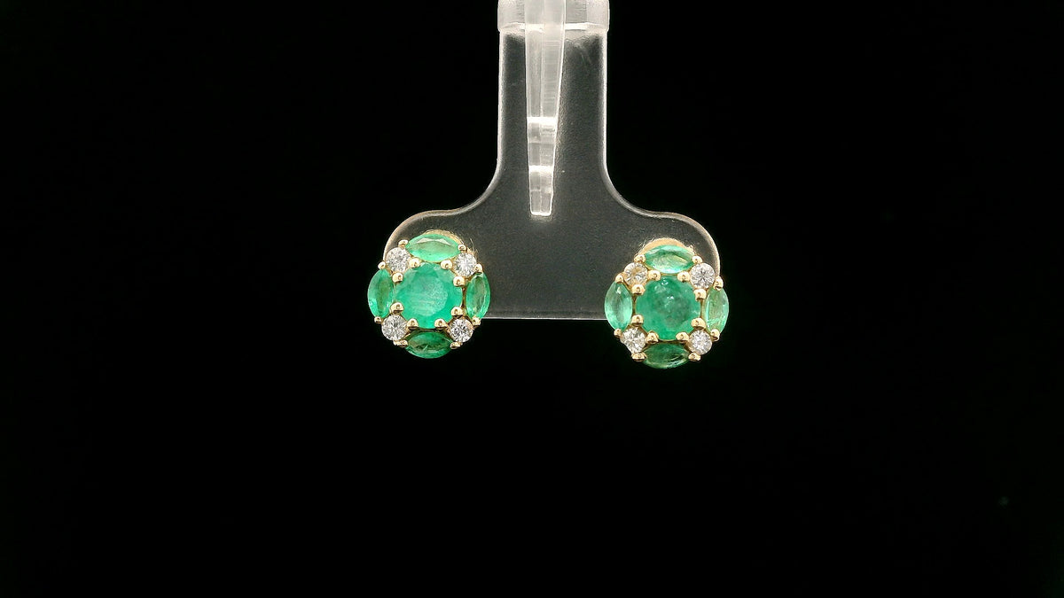 1.57 Ct Round Emerald 14K Gold Earrings