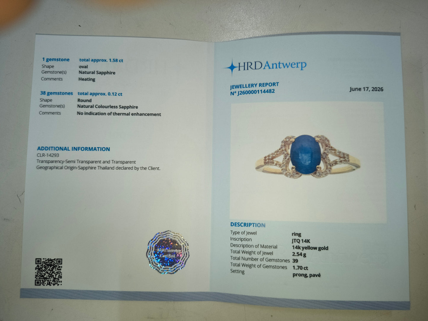 1.70 Ct Oval Natural Sapphire 14K Gold Ring
