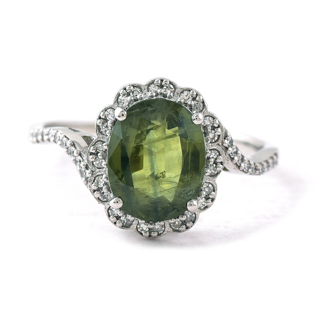 3.13 Ct Oval Mixed Cut Natural Green Sapphire 950 Platinum Ring