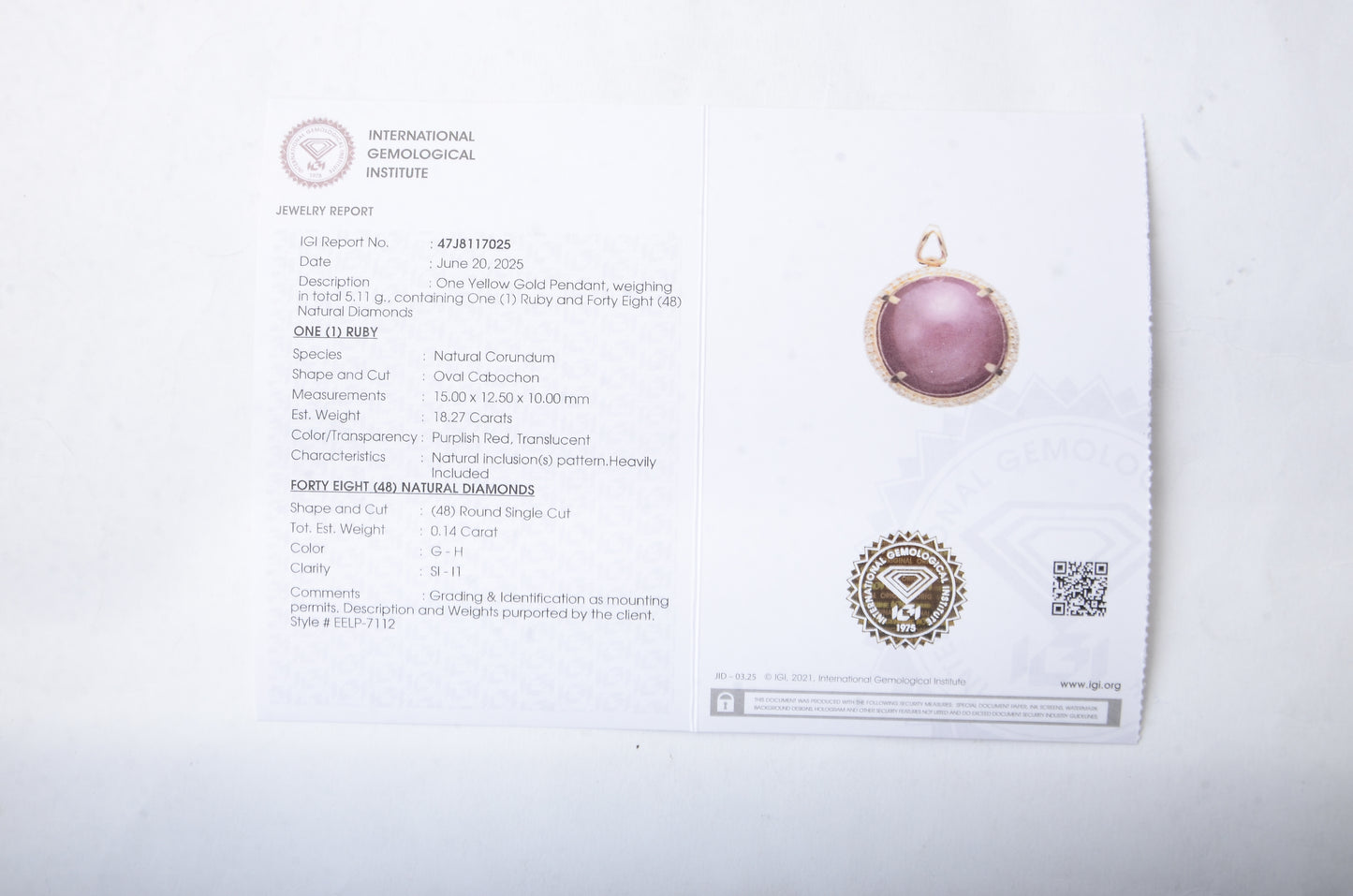 18.41 Ct Oval Cabochon Natural Corundum Ruby 14K Gold Pendant