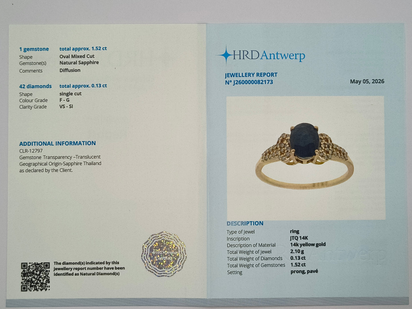 1.65 Ct Oval Mixed Cut Natural Sapphire 14K Gold Ring