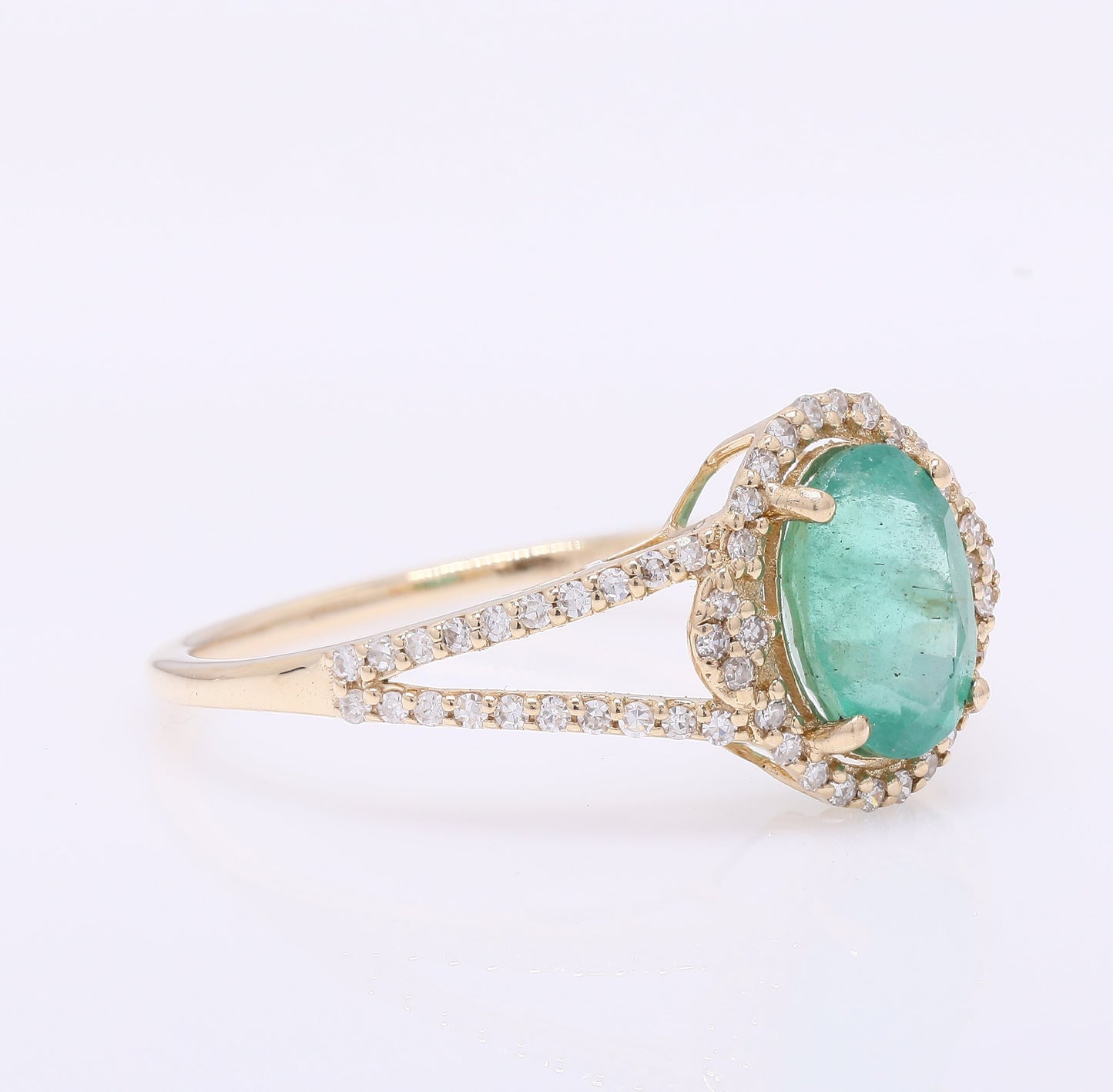 1.45 Ct Oval Mixed Cut Natural Emerald 14K Gold Ring