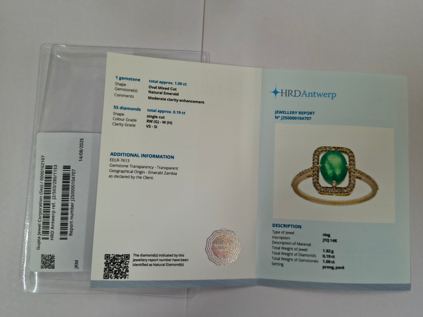 1.19 Ct Oval Mixed Cut Natural Emerald 14K Gold Ring