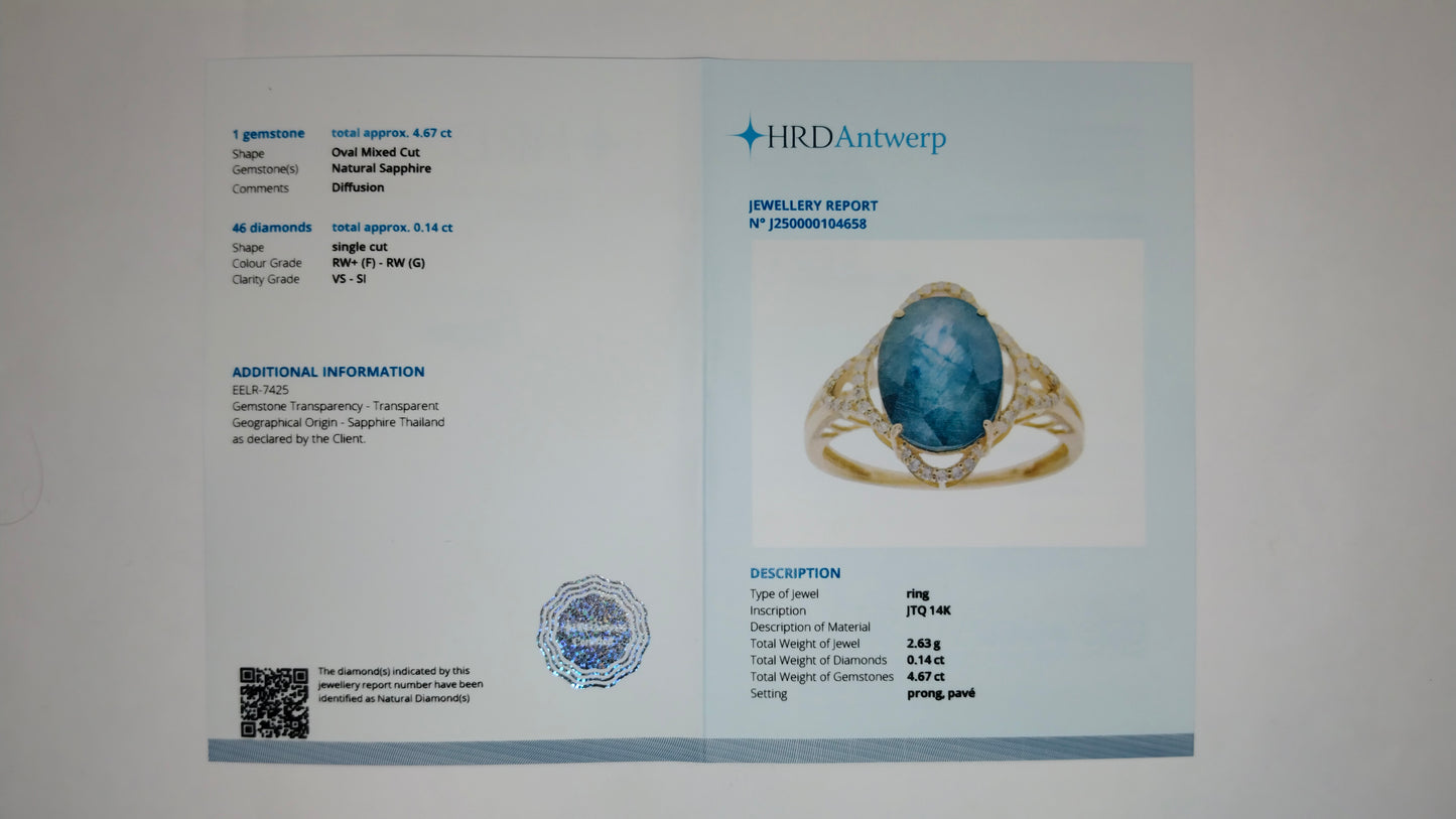 4.81 Ct Oval Mixed Cut Natural Sapphire 14K Gold Ring