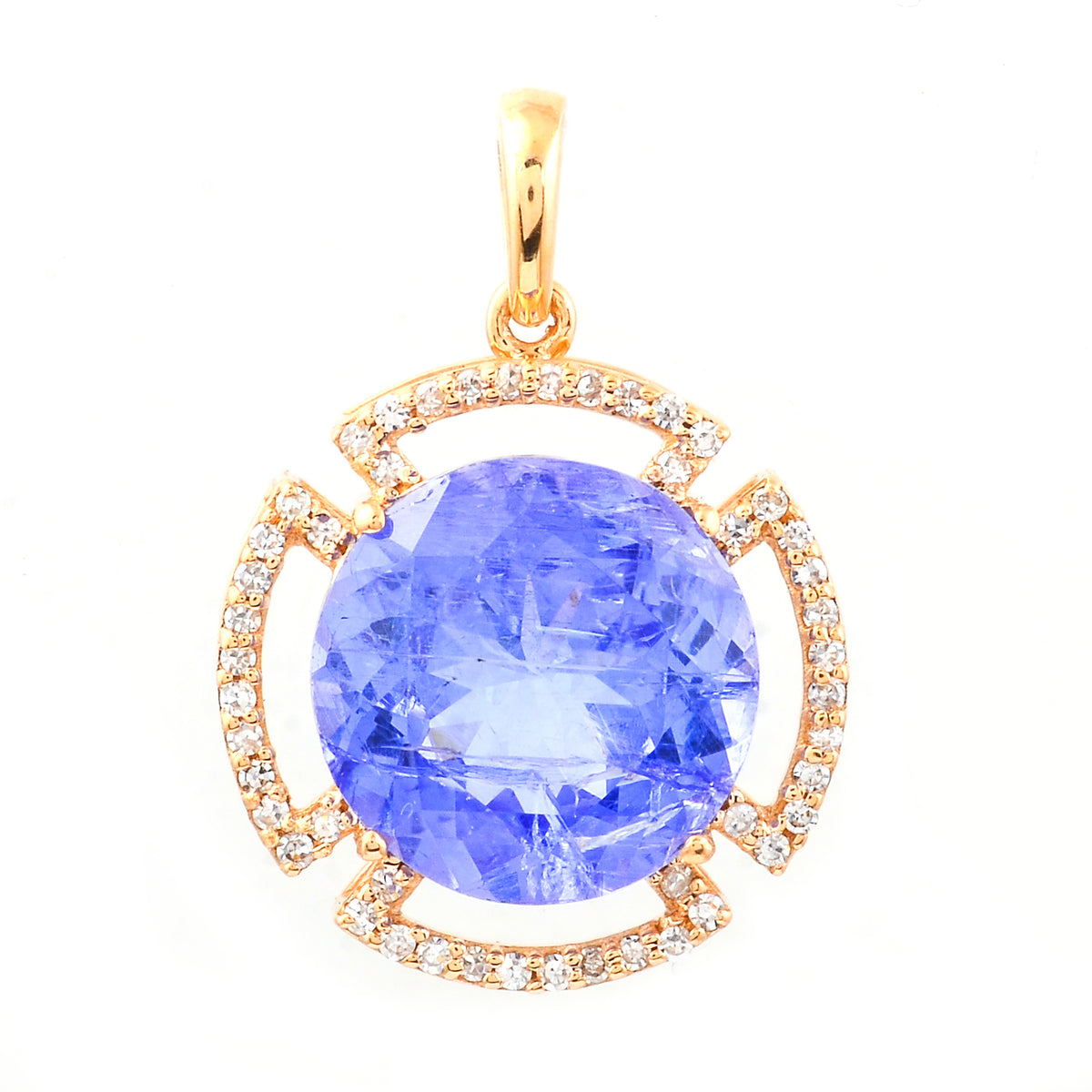 5.28 Ct Round Mixed Cut Natural Tanzanite 14K Gold Pendant