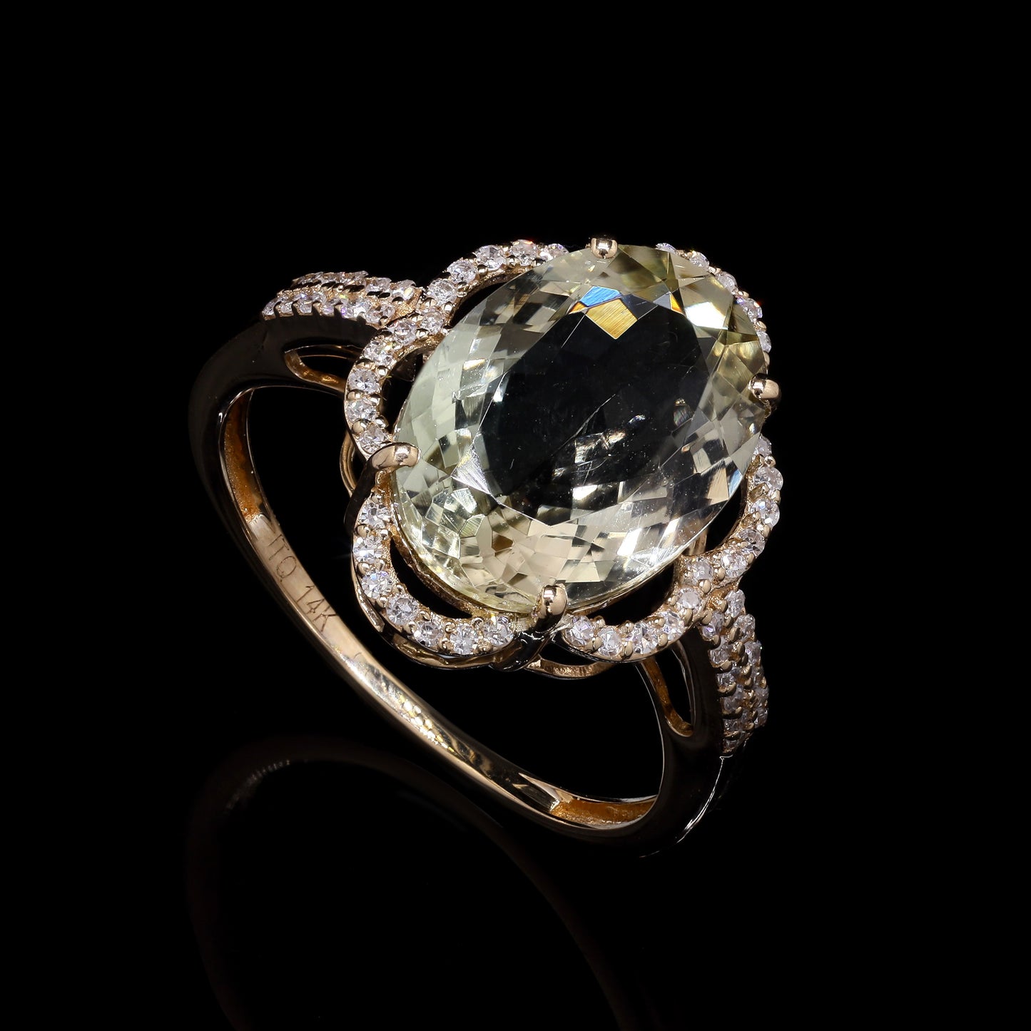4.15 Ct Oval Mixed Cut Natural Sunstone 14K Gold Ring