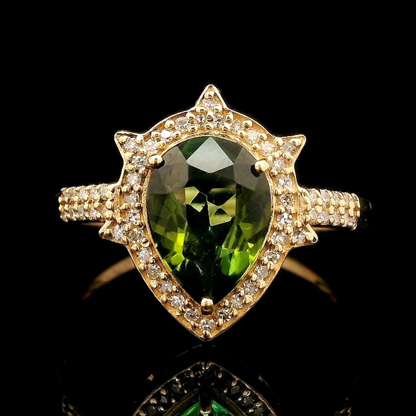 1.35 Ct Pear Mixed Cut Natural Tourmaline 14K Gold Ring