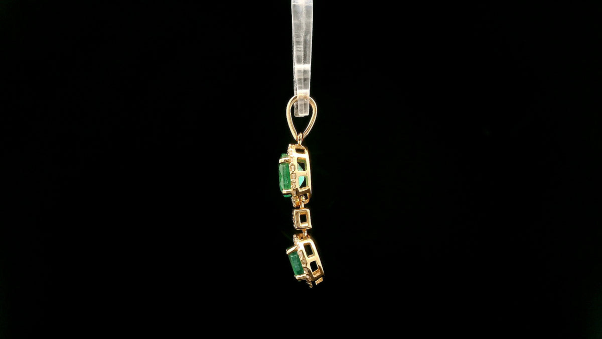 1.14 Ct Oval, Round Natural Emerald 14K Gold Pendant