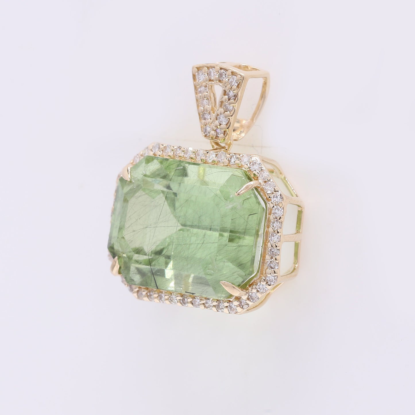 8.28 Ct Octagon Step Cut Natural Peridot 14K Gold Pendant