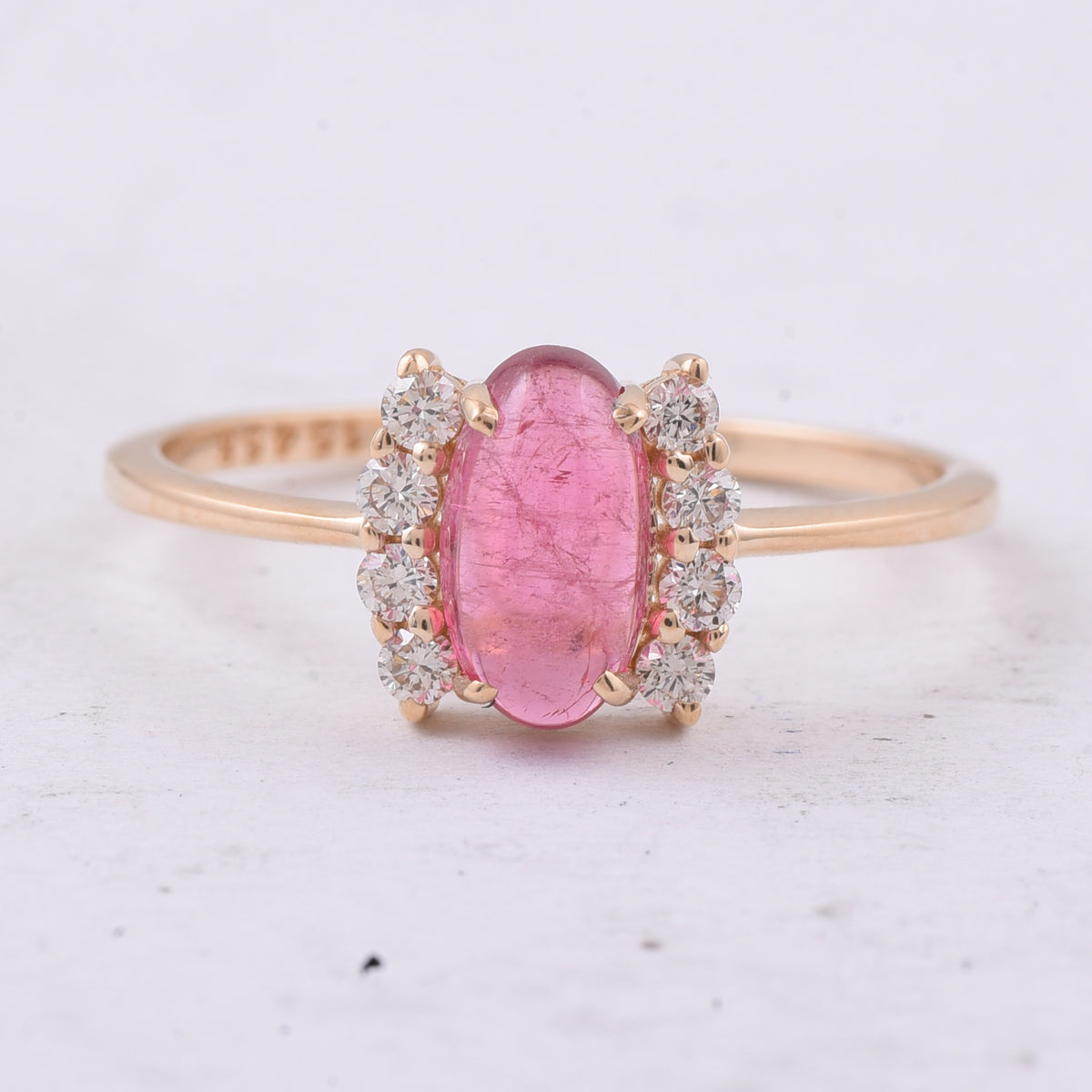 1.22 Ct Oval Cabochon Cut Natural Pink Tourmaline 14K Gold Ring