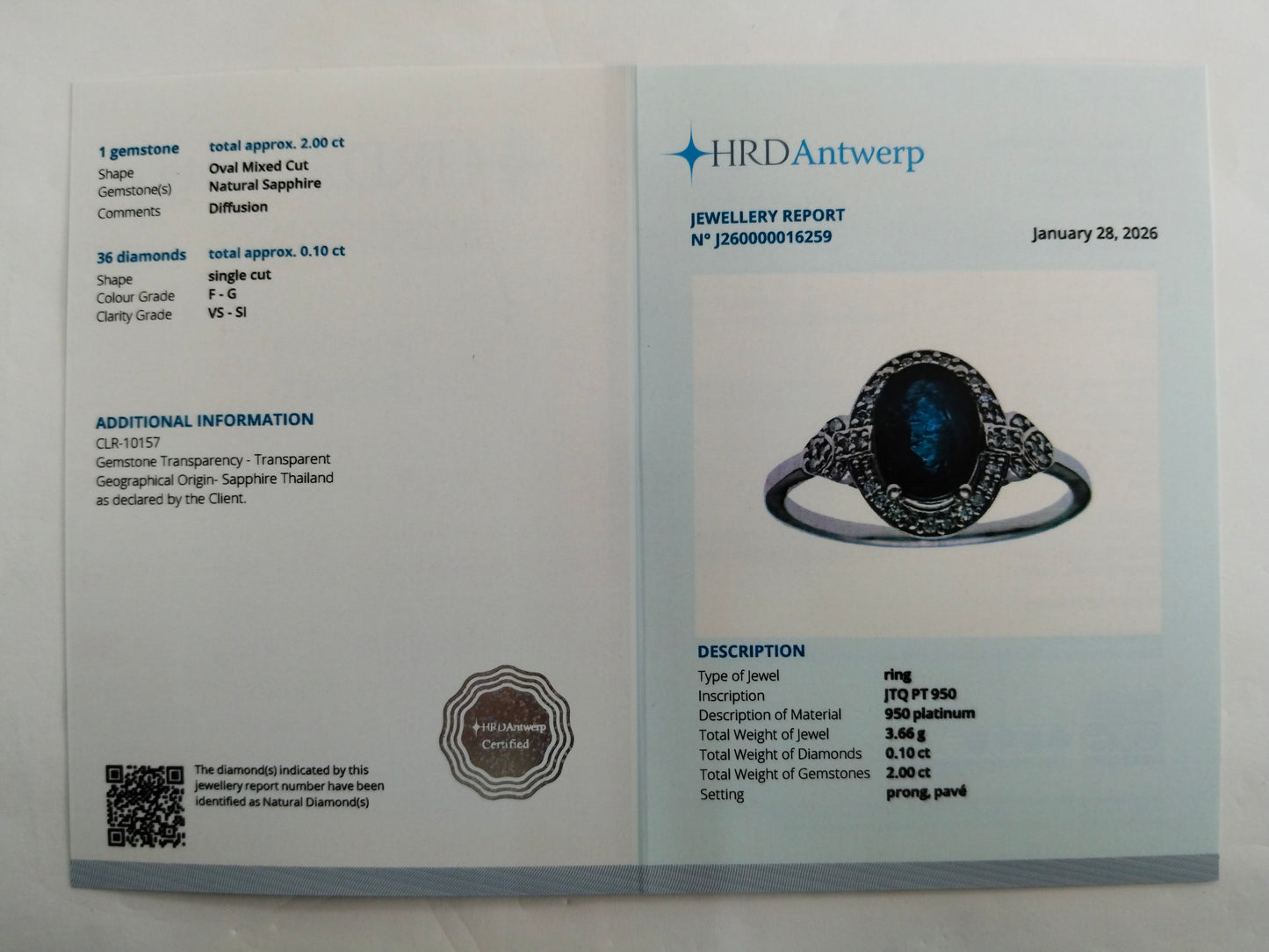 2.10 Ct Oval Mixed Cut Natural Sapphire 950 Platinum Ring
