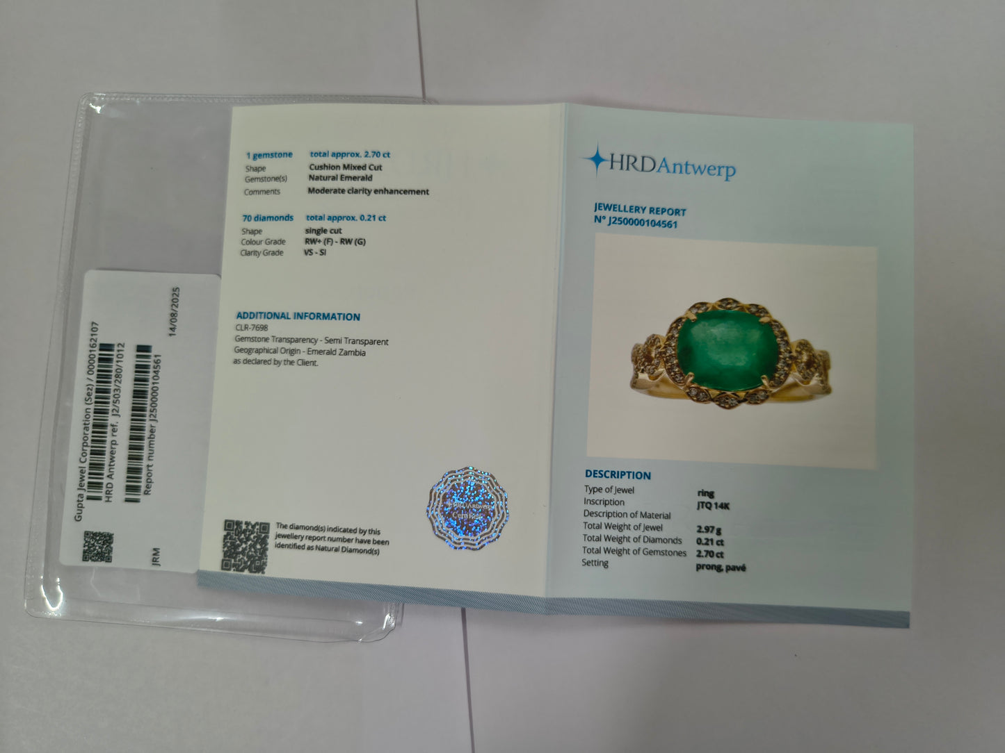 2.91 Ct Oval Mixed Cut Natural Emerald 14K Gold Ring