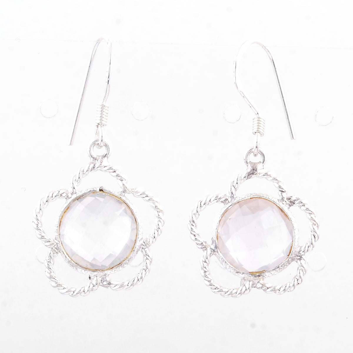 7.75 Ct Rose Quartz 925 Sterling Silver Earrings
