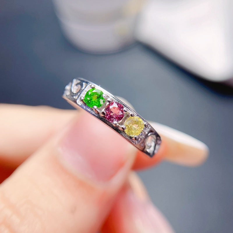 Multi Colored Tourmaline 925 Sterling Silver Ring