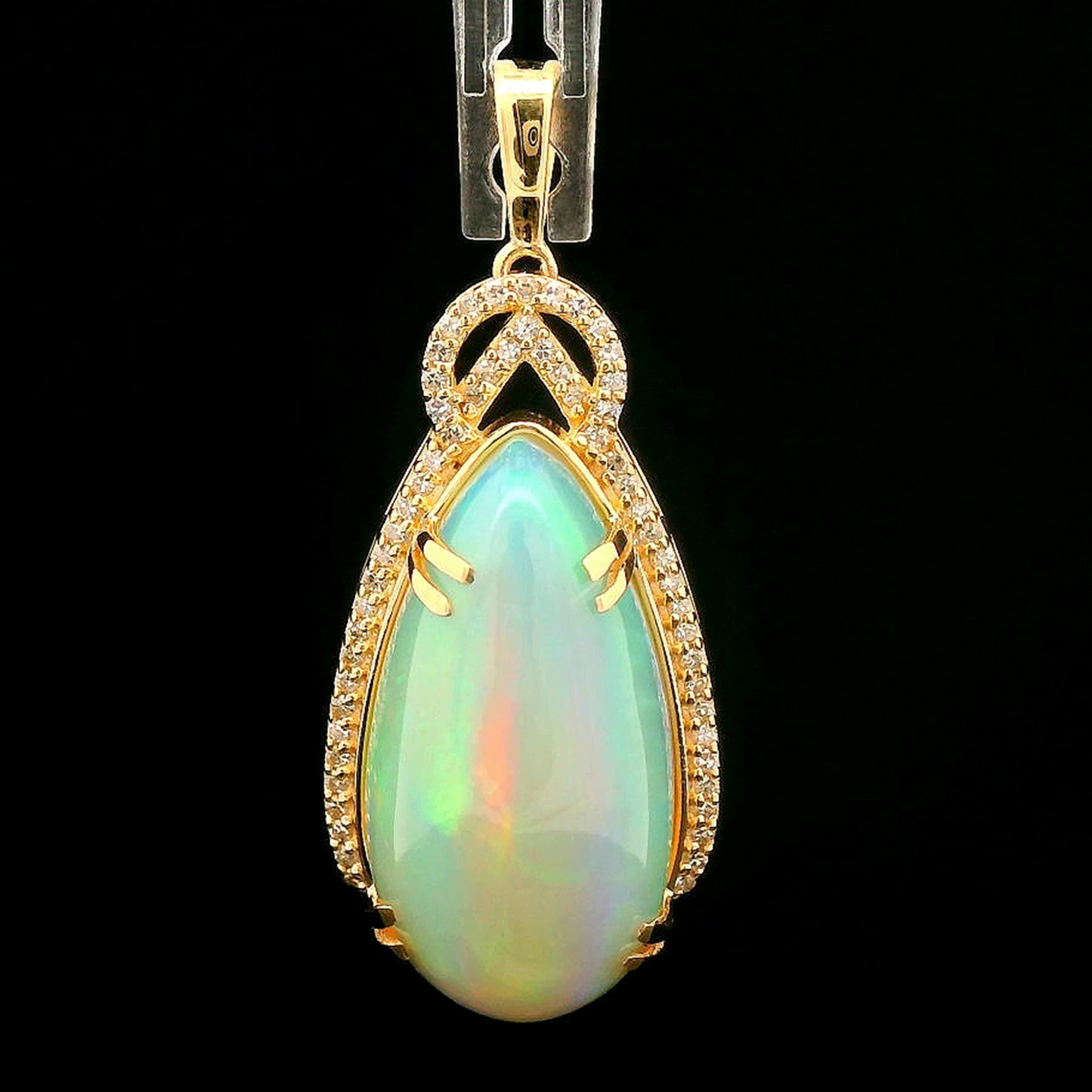 10.25 Ct Pear Cabochon Natural Opal 14K Gold Pendant