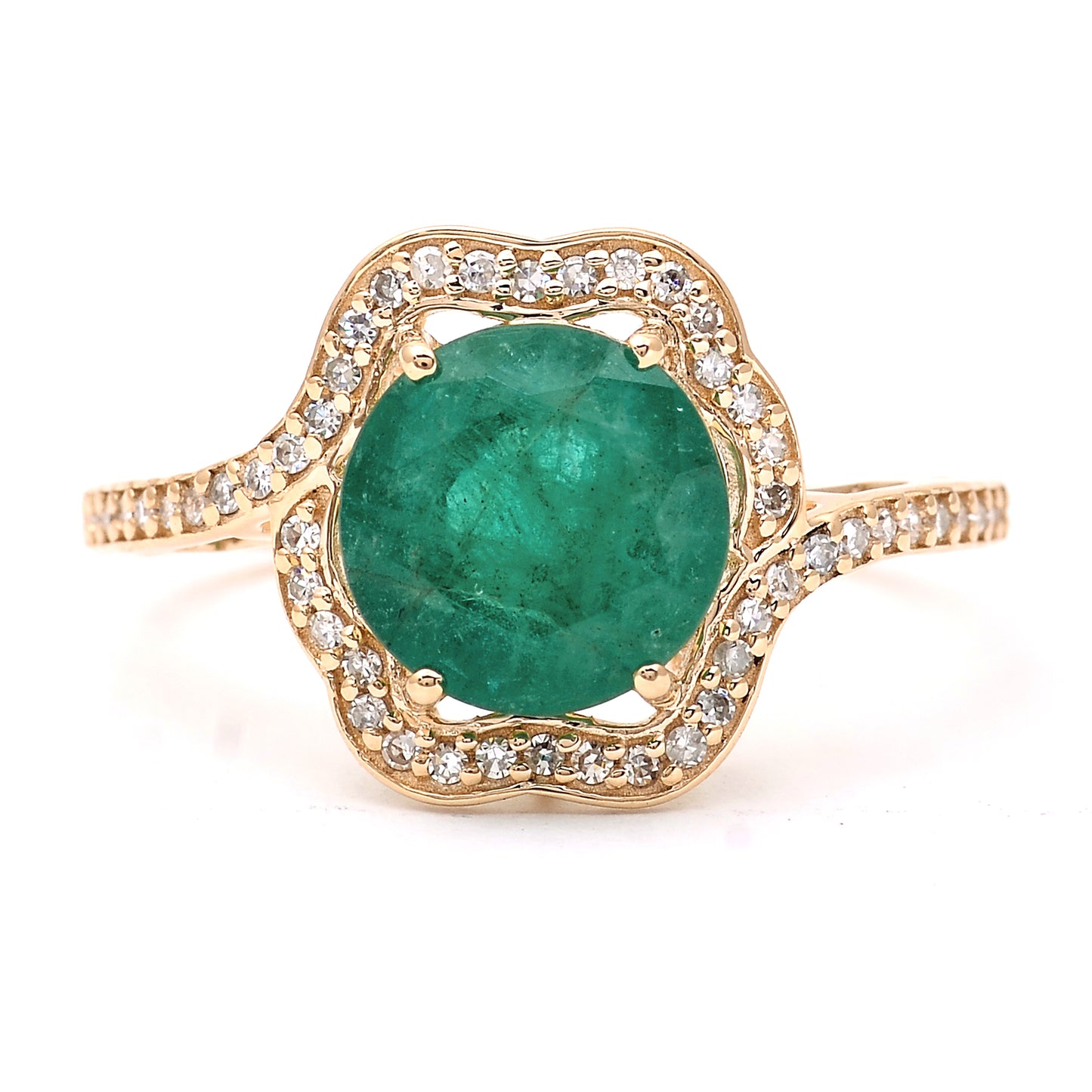 2.27 Ct Round Mixed Cut Natural Emerald 14K Gold Ring