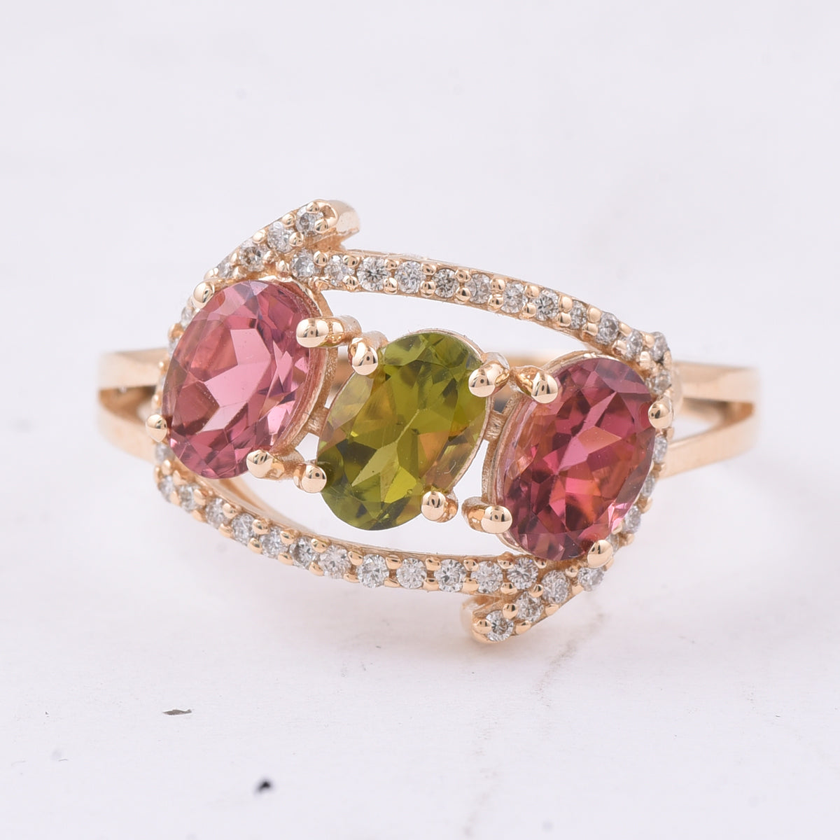1.77 Ct Oval Natural Multi-Coloured Tourmaline 14K Gold Ring