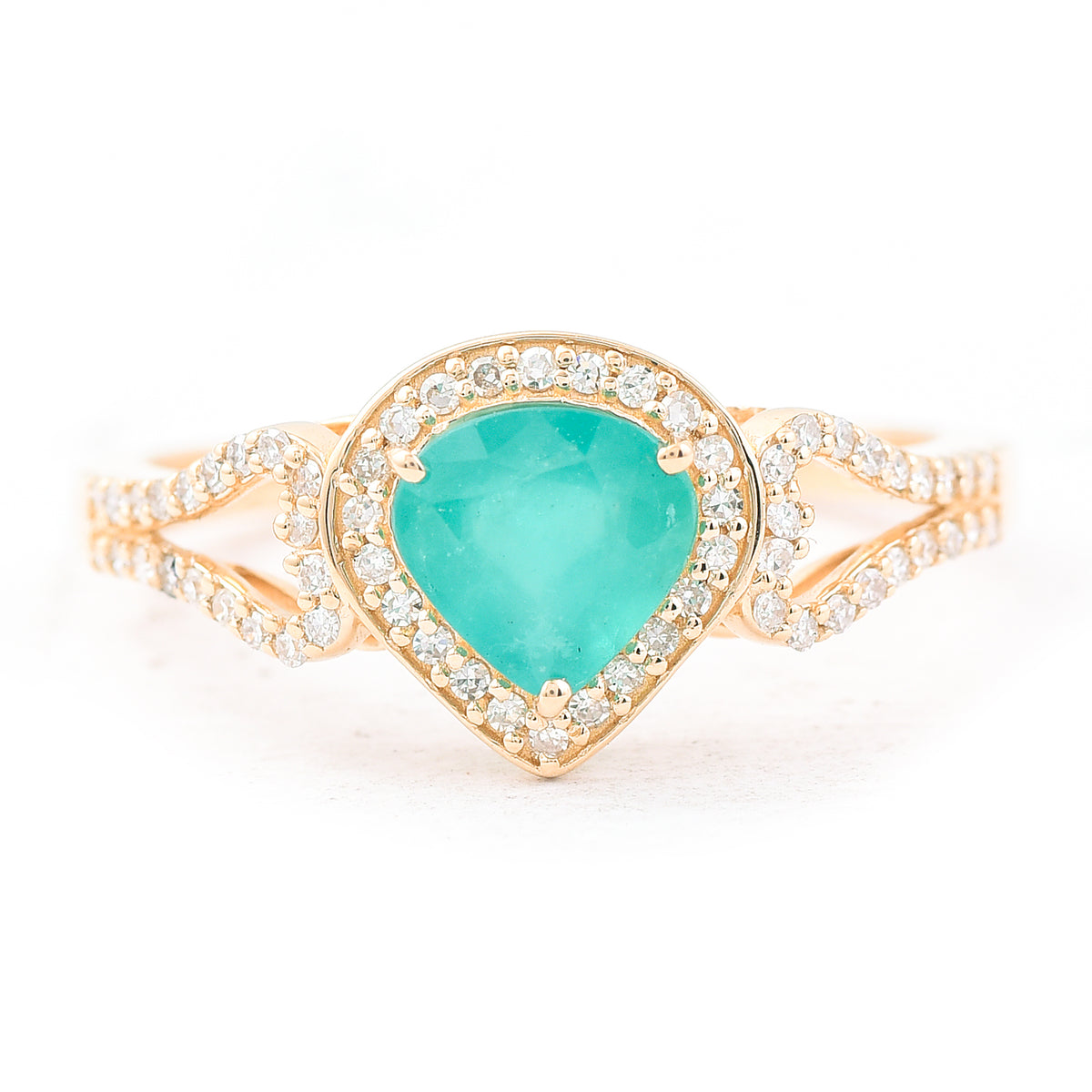 1.00 Ct Pear Mixed Cut Natural Emerald 14K Gold Ring