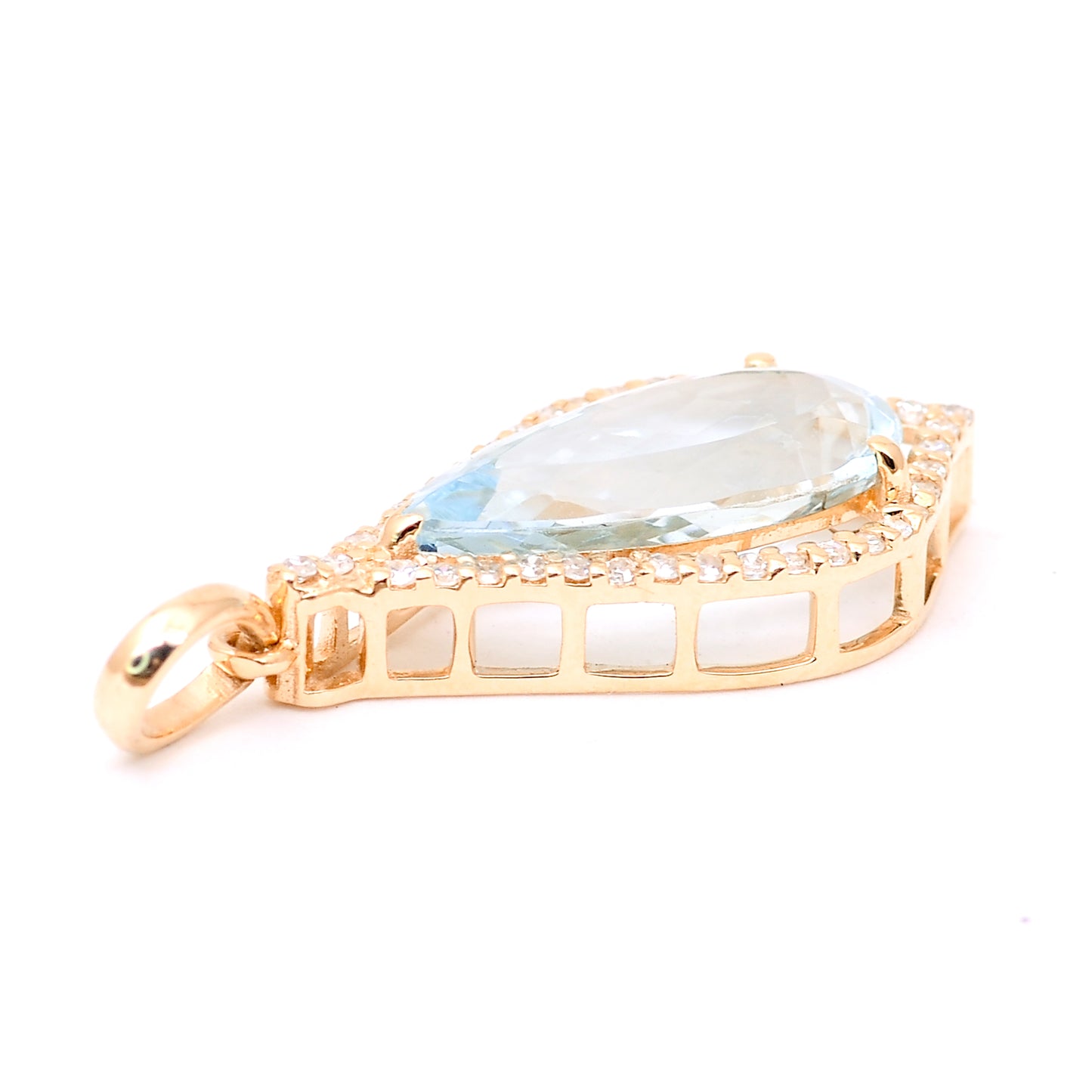 2.07 Ct Pear Mixed Cut Natural Aquamarine 14K Gold Pendant