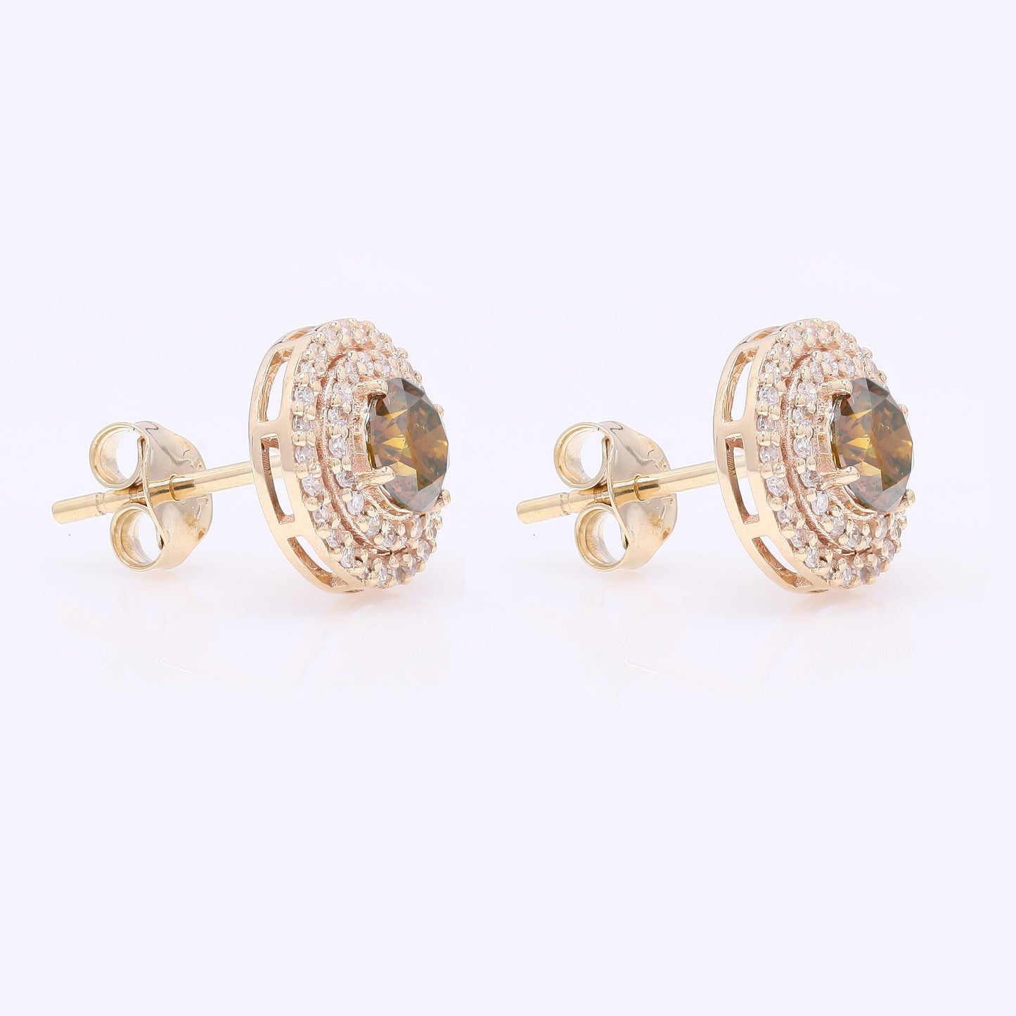 1.15 Ct Round Red Diamond 14K Gold Earrings