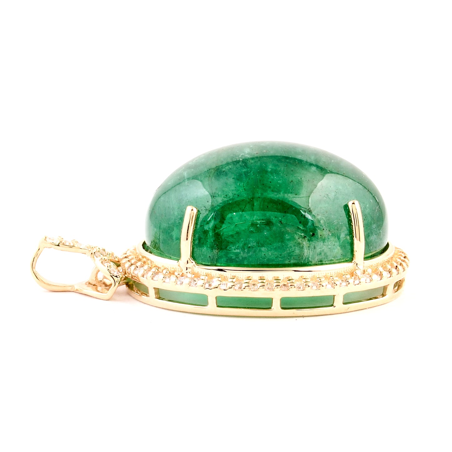 18.47 Ct Oval Cabochon Emerald 14K Gold Pendant