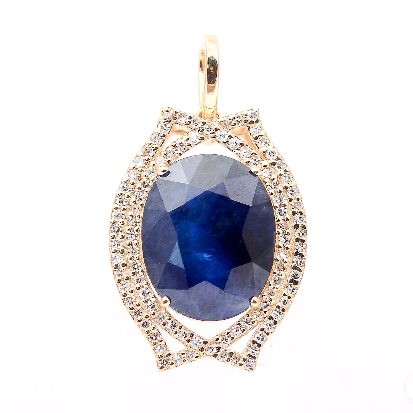 6.39 Ct Oval Mixed Cut Natural Sapphire 14K Gold Pendant