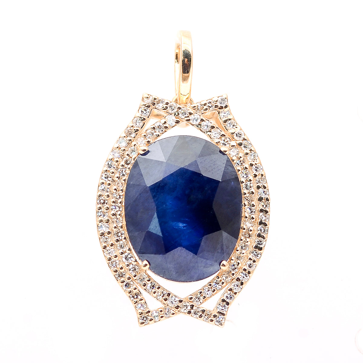 6.39 Ct Oval Mixed Cut Natural Sapphire 14K Gold Pendant