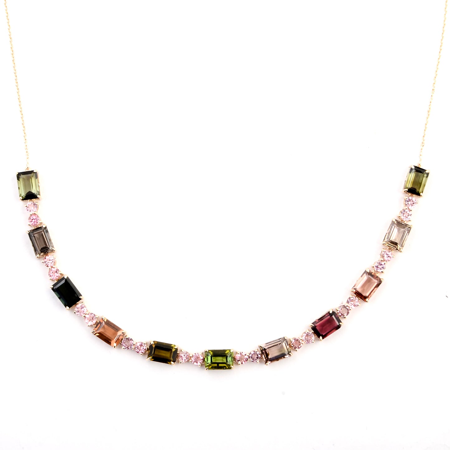 7.91 Ct Octagon Multi Tourmaline 14K Gold Necklace