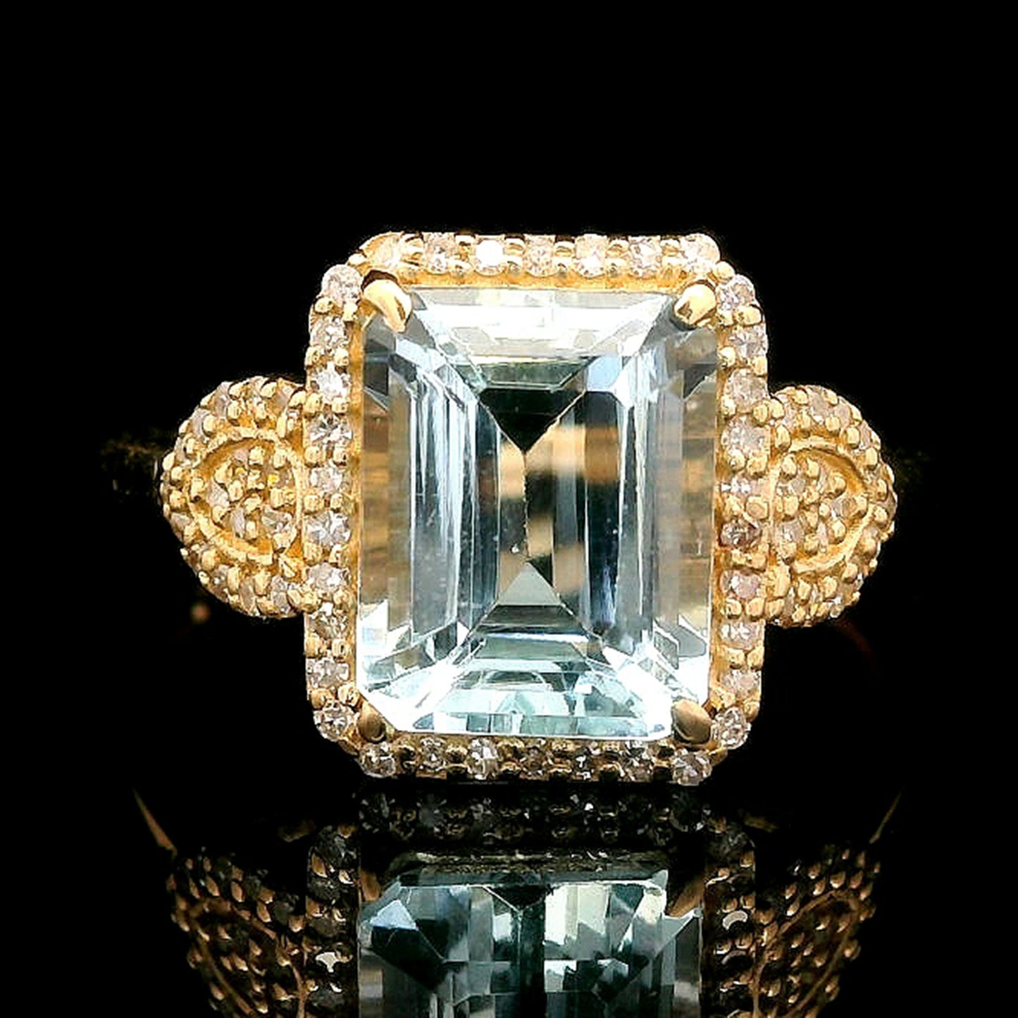 2.47 Ct Octagon Step Cut Natural Aquamarine 14K Gold Ring