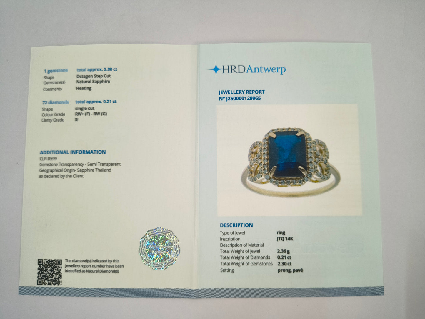 2.51 Ct Octagon Natural Sapphire 14K Gold Ring