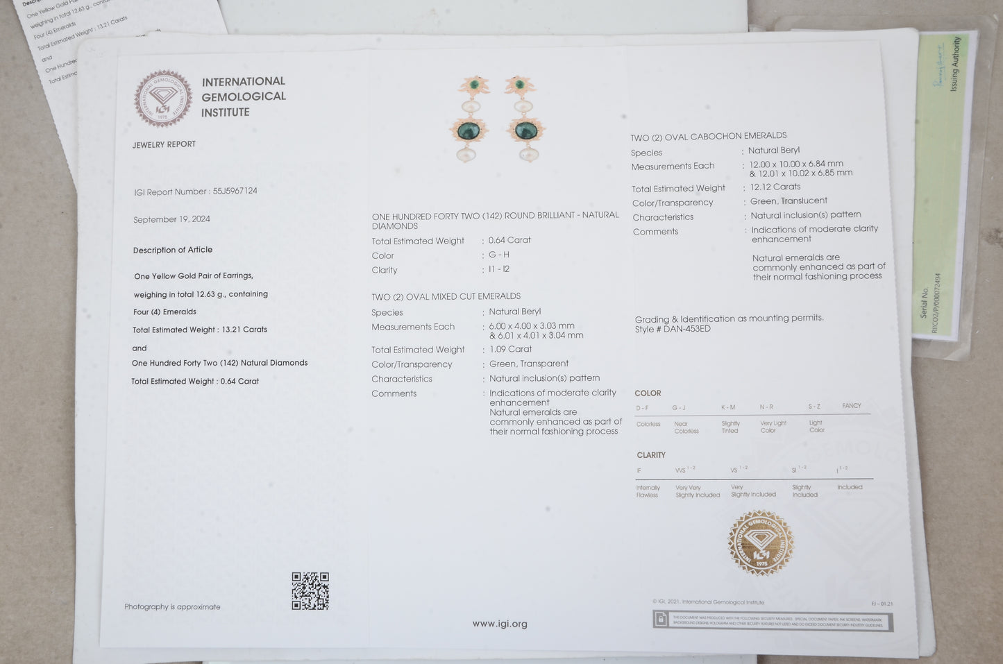 30.75 Carat Oval Natural Beryl Emerald 14K Gold Earrings