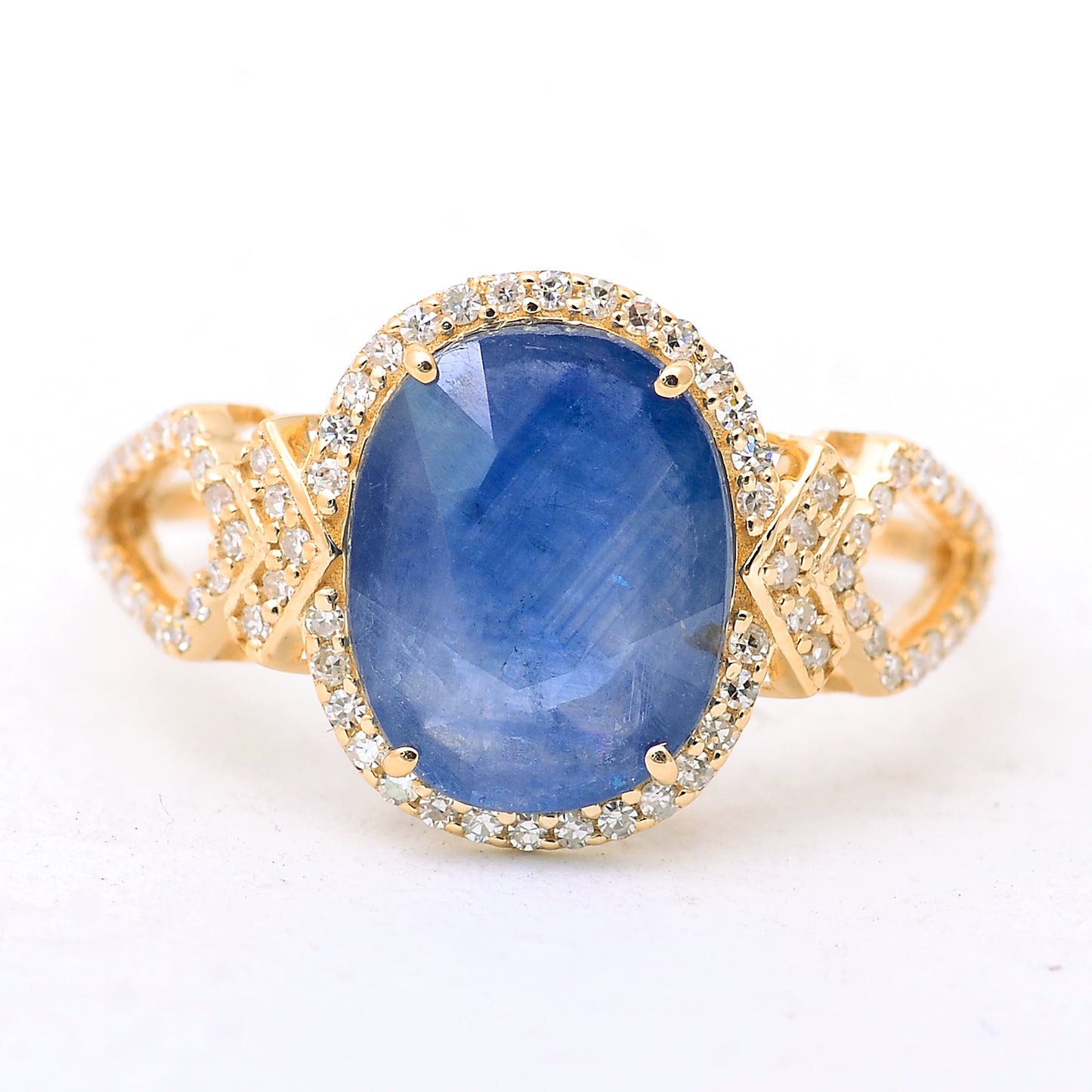3.49 Ct Oval Mixed Cut Natural Sapphire 14K Gold Ring