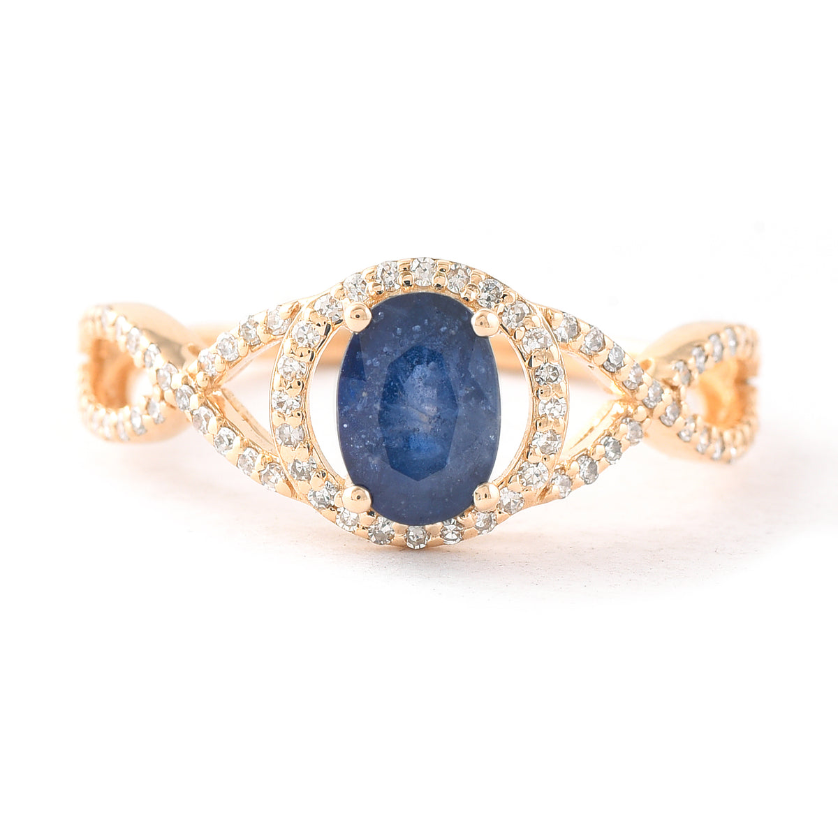 1.34 Ct Oval Mixed Cut Natural Sapphire 14K Gold Ring