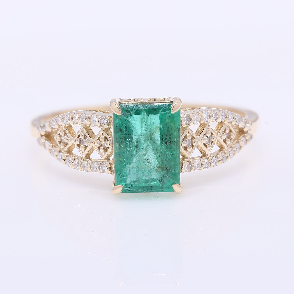 1.58 Ct Octagon Step Cut Natural Emerald 14K Gold Ring