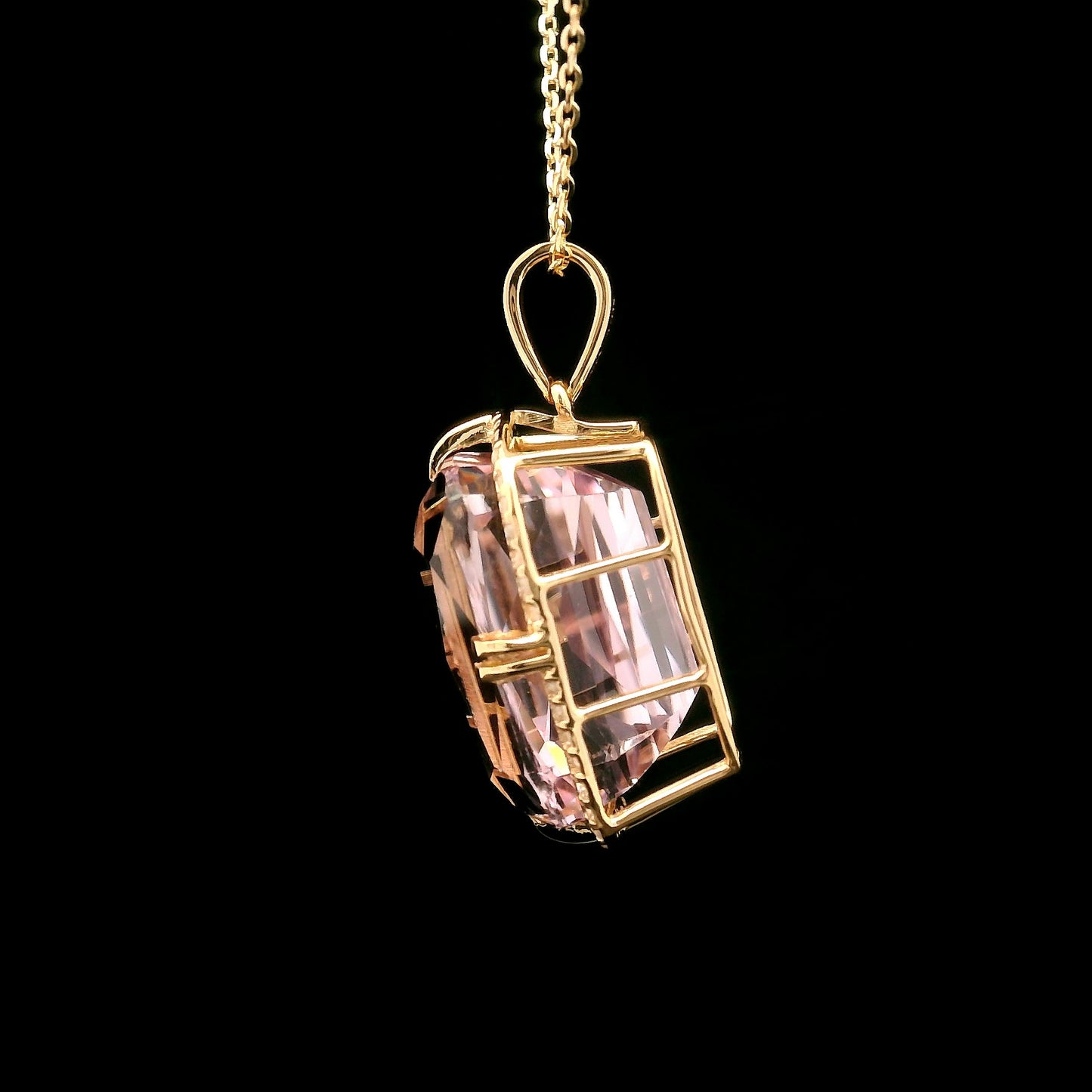 13.71 Ct Cushion Kunzite 14K Gold Pendant