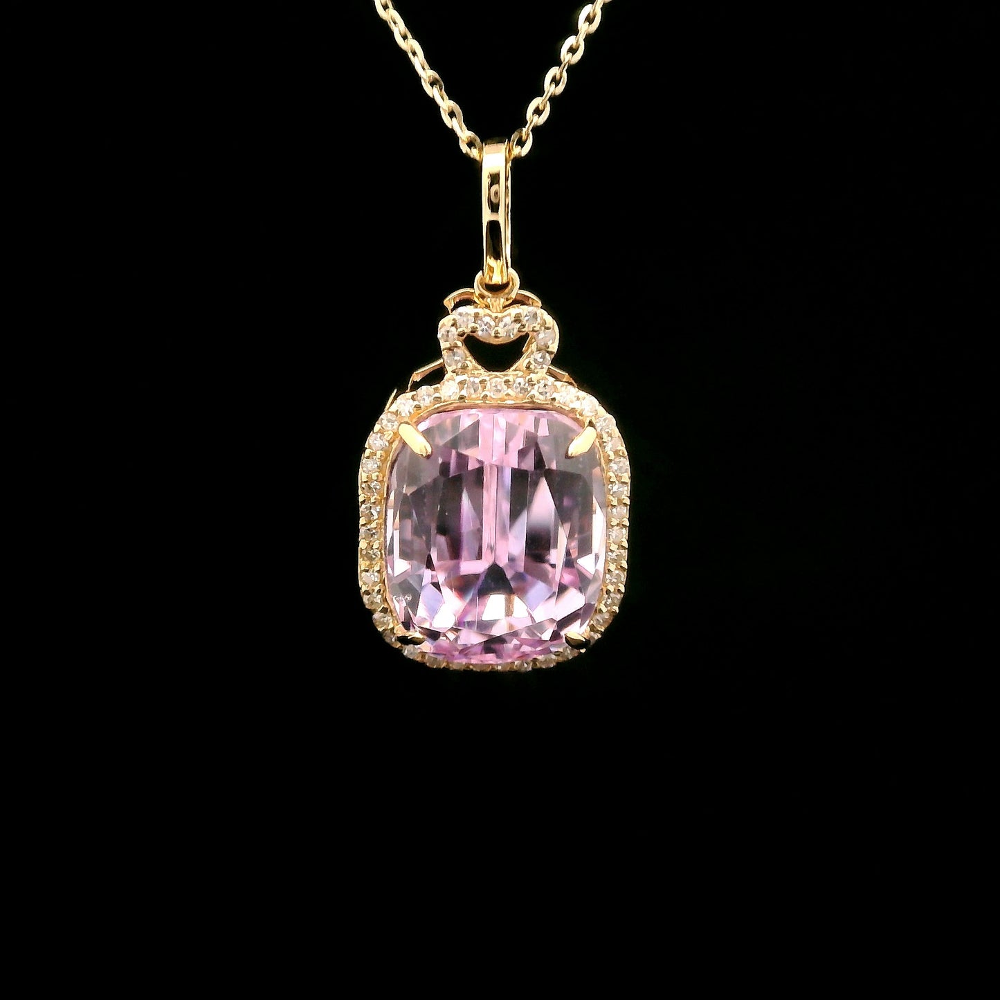 8.13 Ct Cushion Kunzite 14K Gold Pendant