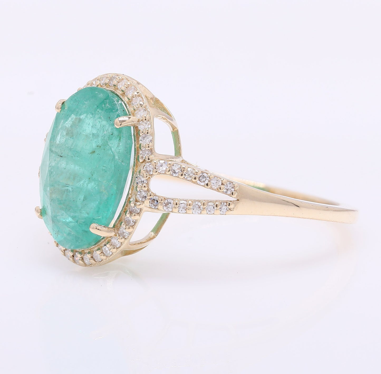 3.77 Ct Oval Mixed Cut Natural Emerald 14K Gold Ring