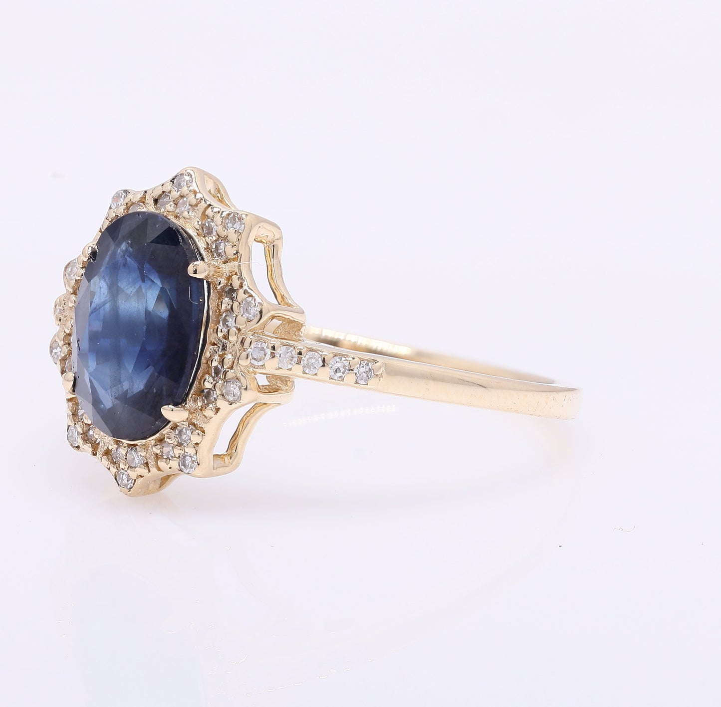 2.07 Ct Oval Mixed Cut Natural Sapphire 14K Gold Ring