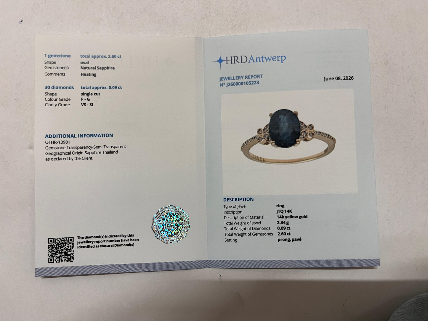 2.69 Ct Oval Mixed Cut Natural Sapphire 14K Gold Ring