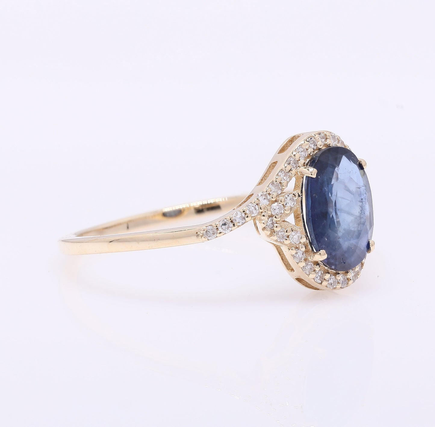1.46 Ct Oval Mixed Cut Natural Sapphire 14K Gold Ring