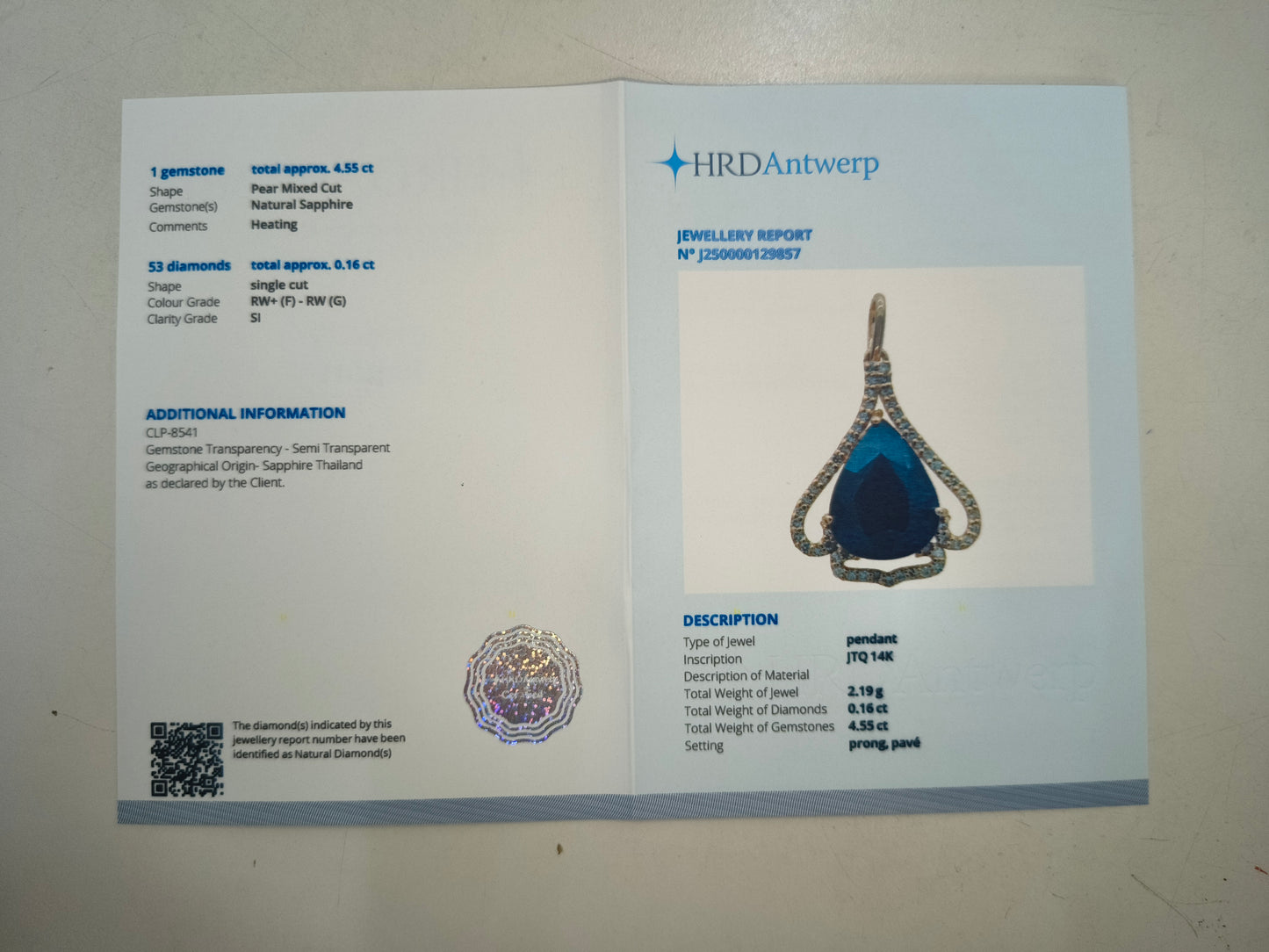 4.71 Ct Pear Natural Sapphire 14K Gold Pendant