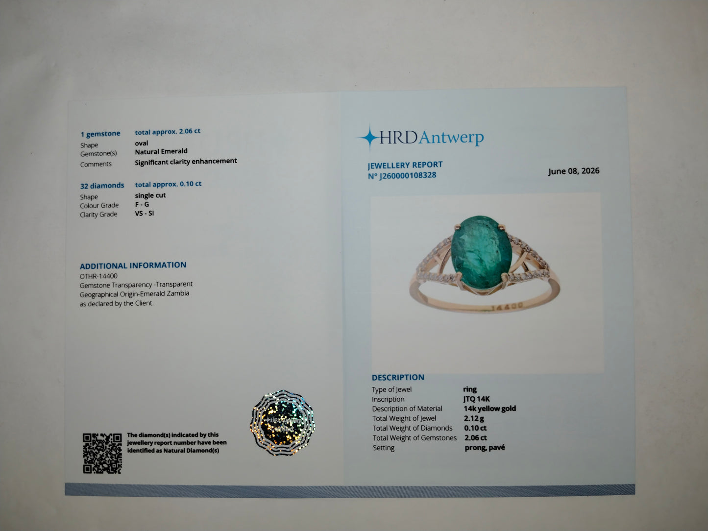 2.16 Ct Oval Mixed Cut Natural Emerald 14K Gold Ring