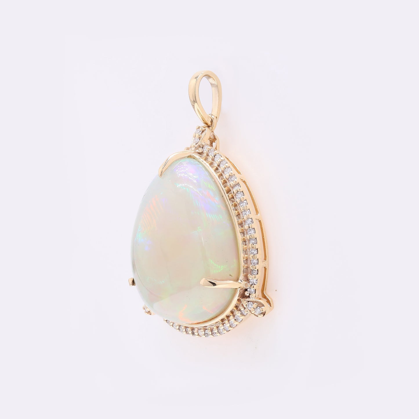 10.34 Ct Pear Cabochon Natural Opal 14K Gold Pendant