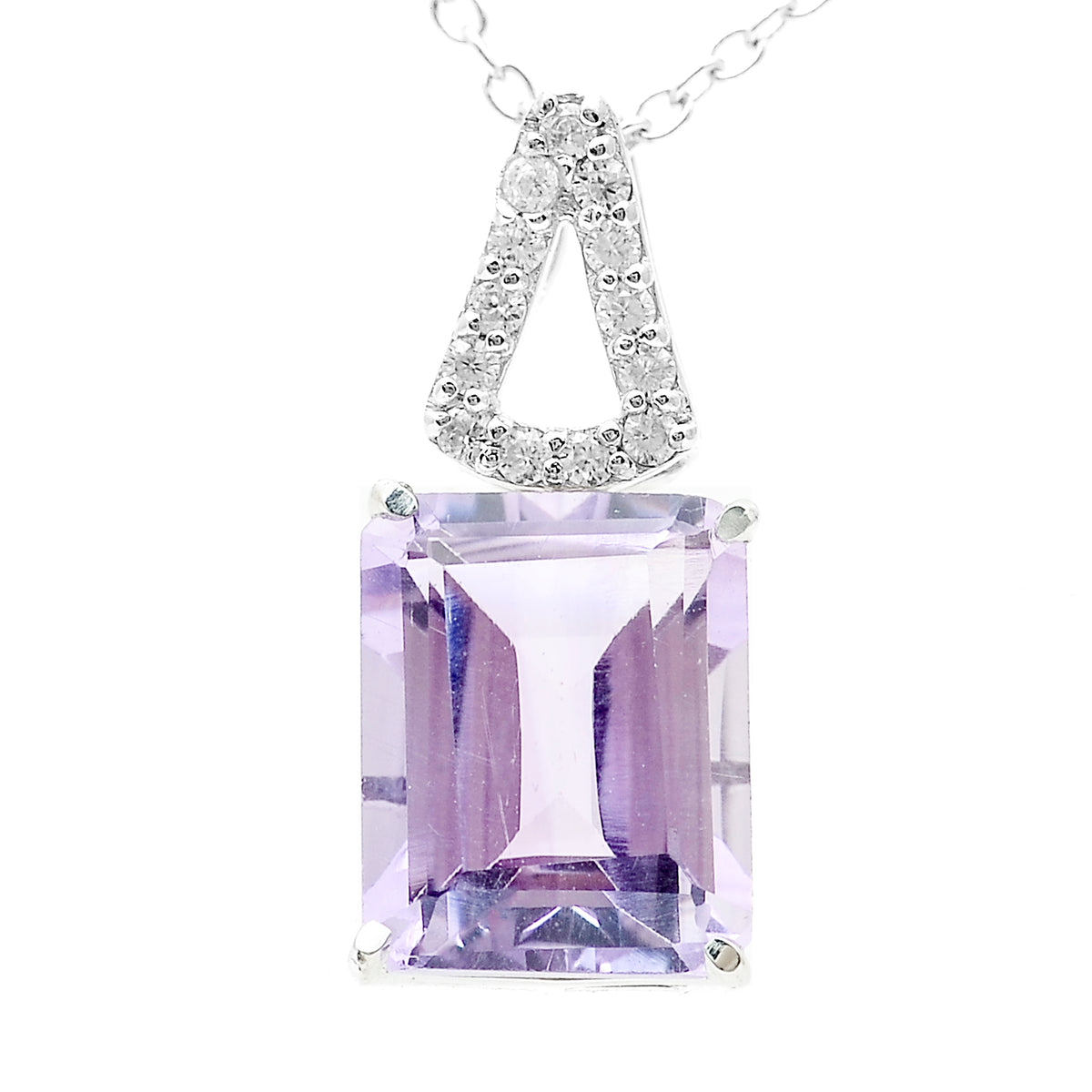 3.44 Ct Octagon Amethyst, White Zircon 925 Sterling Silver Pendant