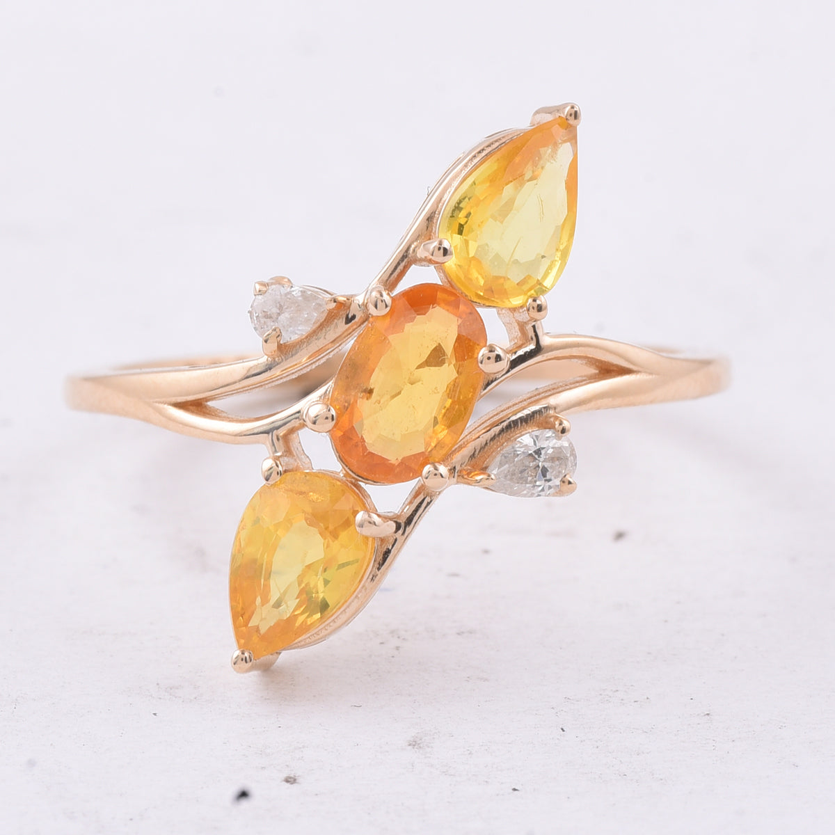 1.52 Ct Oval, Pear Natural Multi Coloured Sapphire 14K Gold Ring