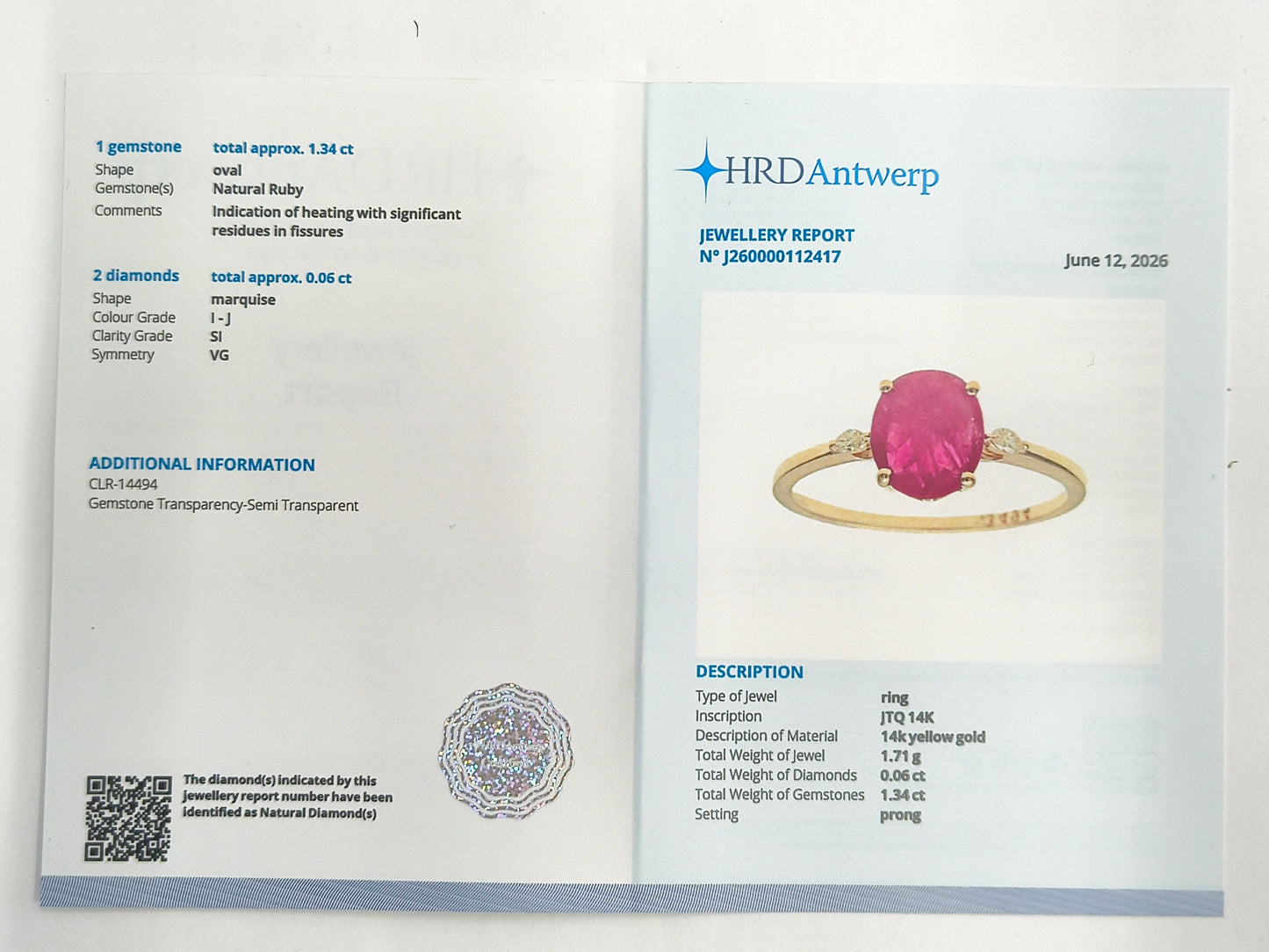 1.40 Ct Oval Natural Ruby 14K Gold Ring
